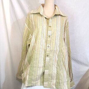 3XL Maltos Green Stripe French Cuff Button Down Collar Dress Shirt